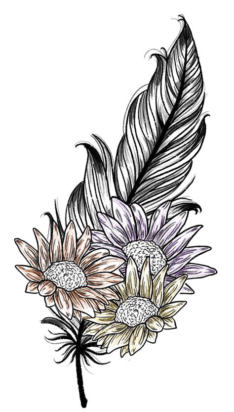 feather and flower tattoo|More.